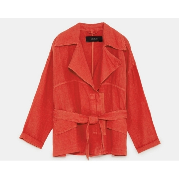Zara light red belted linen jacket size Medium NWT - Picture 1 of 6
